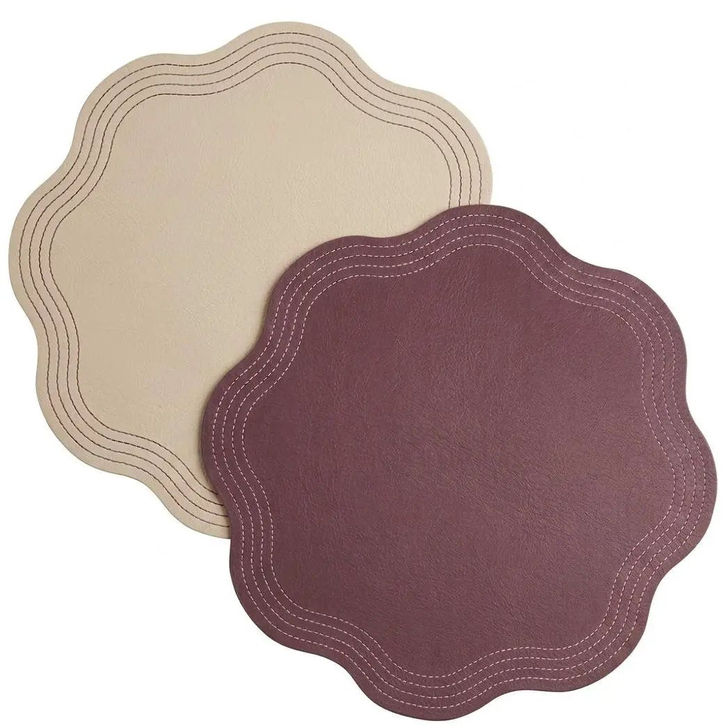 2-pack Double Sided Faux Leather Placemats beige and burgundy by Talah Home on Tampa Home & Garden Store