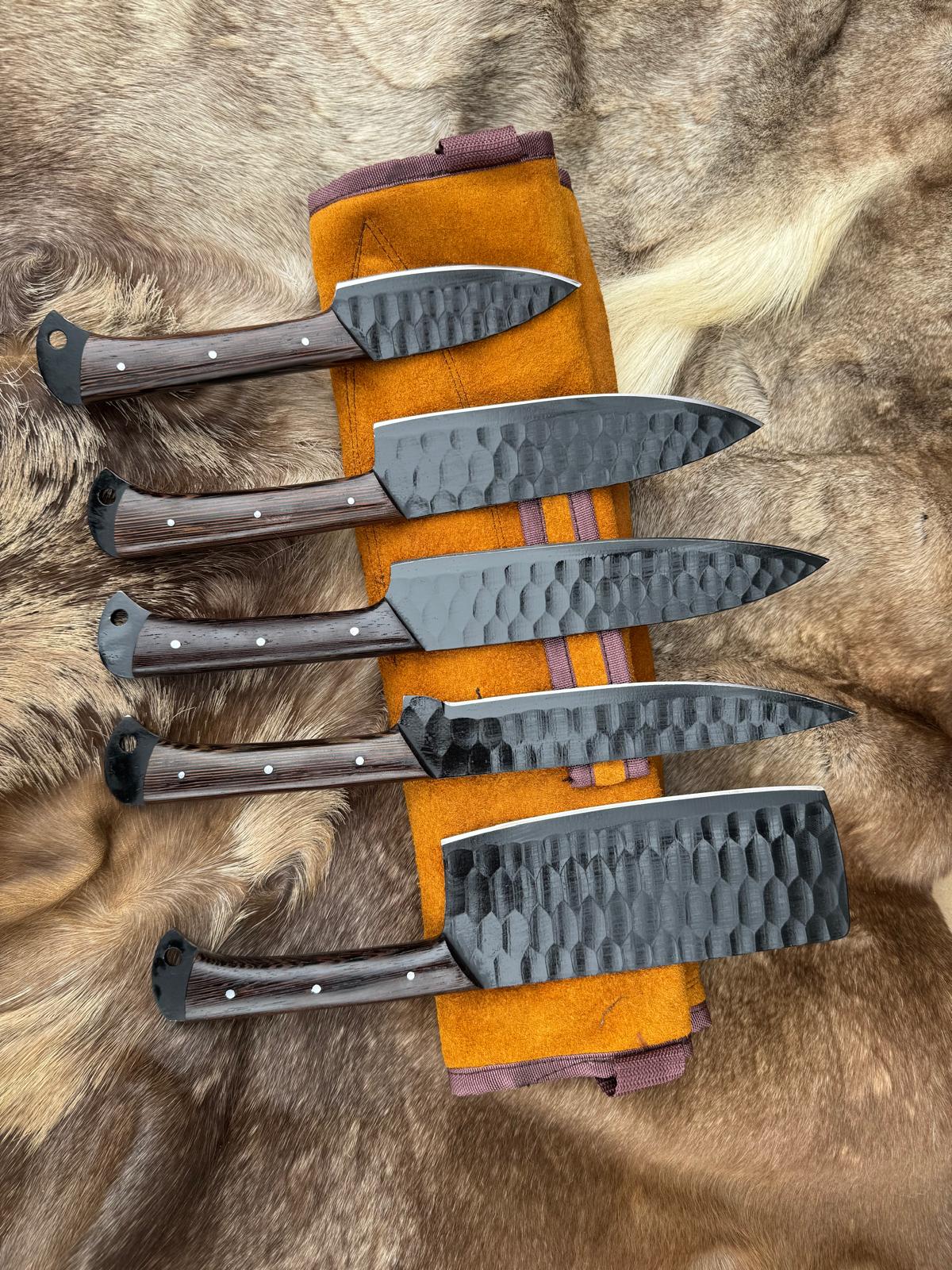 Titan Blackened Forge 5-Piece High Carbon Knife Set with dragon scale blades and Wenga handles on Tampa Home & Garden Store