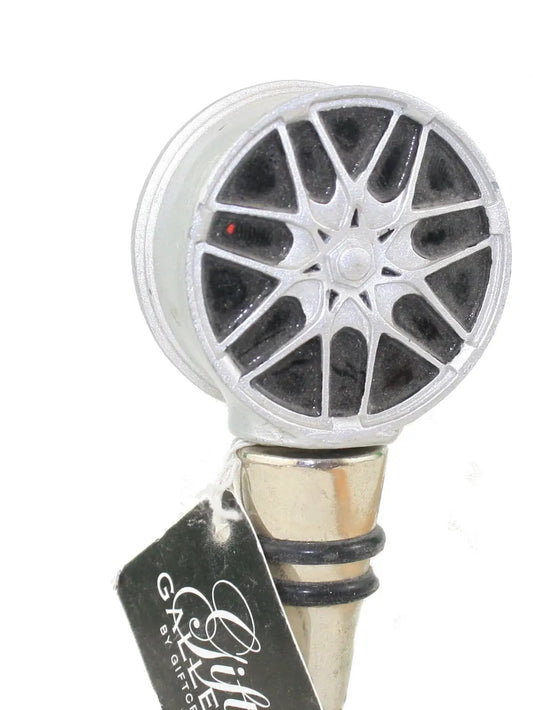 Wheel Wine Stopper with silver alloy car wheel top, bottle stopper for car enthusiasts on Tampa Home & Garden Store