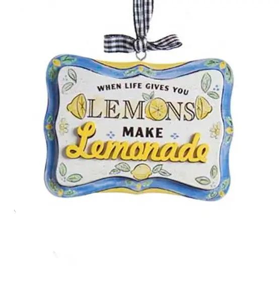 When Life Gives You Lemons Make Lemonade ornament, blue-framed lemon motif for Christmas decor on Tampa Home & Garden Store