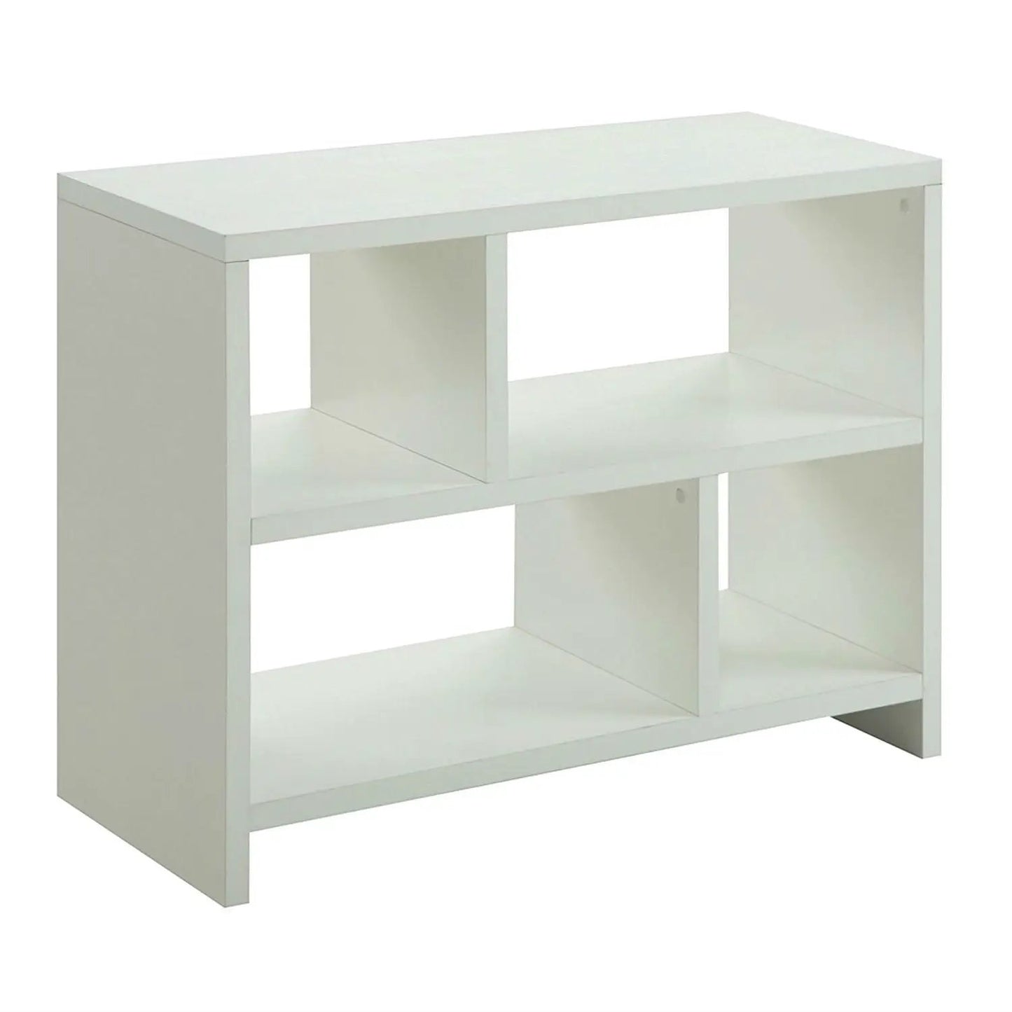 White 2-Shelf Modern Bookcase Console Table with four open cubbies on Tampa Home & Garden Store