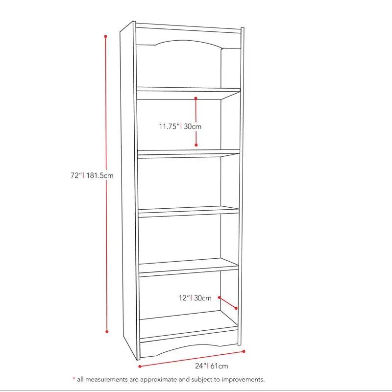 White 72-inch high bookcase with soft arches, 5 shelves, by HomePacific on Tampa Home & Garden Store