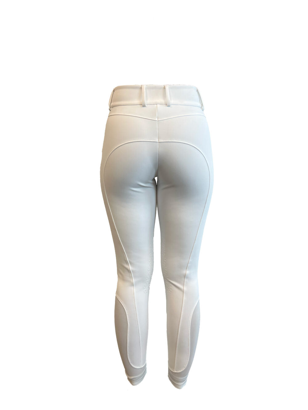White performance riding breeches with back seam panels and belt loops on Tampa Home & Garden Store