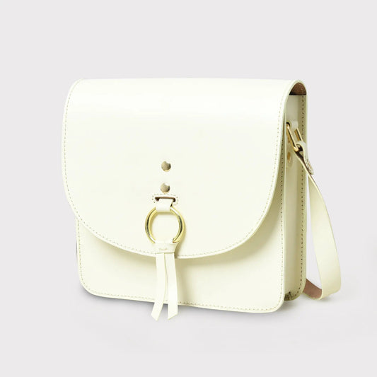 White Elegance Crossbody Sling Bag for Women with gold-tone hardware and adjustable strap on Tampa Home & Garden Store