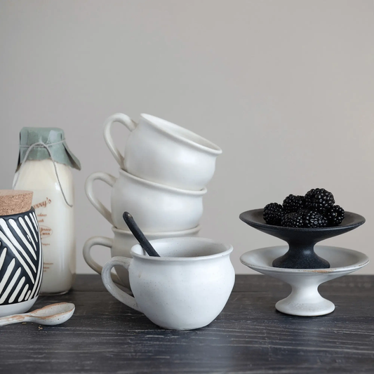 Stack of five white glazed stoneware mugs for everyday use, White Cliff Studio on Tampa Home & Garden Store