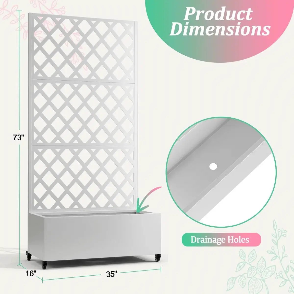 White galvanized metal raised garden bed with lattice trellis and wheels by HomePacific on Tampa Home & Garden Store