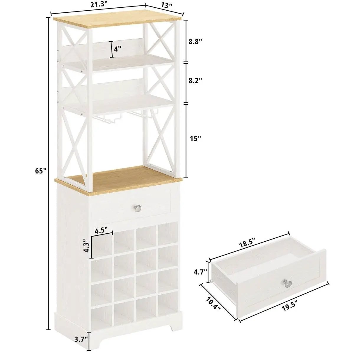 White/Natural Wine Bottle & Glass Rack Cabinet Bar Storage - Tampa Home & Garden Store