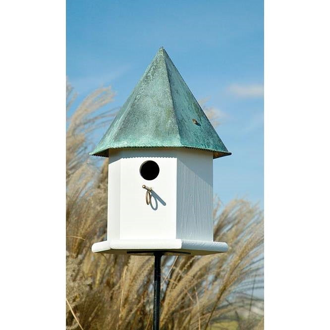 White Octagonal Bird House with Verdigris Copper Roof - Made in USA - Tampa Home & Garden Store