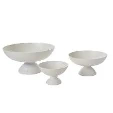 White Oscar bowls on pedestal stands, set of four by Terra Cotta Botanical Boutique on Tampa Home & Garden Store