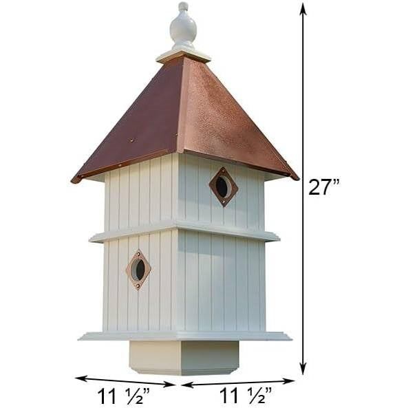 White Two Story Songbird BirdHouse with Copper Colored Roof - Made in USA - Tampa Home & Garden Store