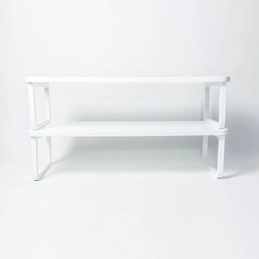 White wooden shoe shelf two-tier rack by Horderly with easy assembly, shoe organizers on Tampa Home & Garden Store