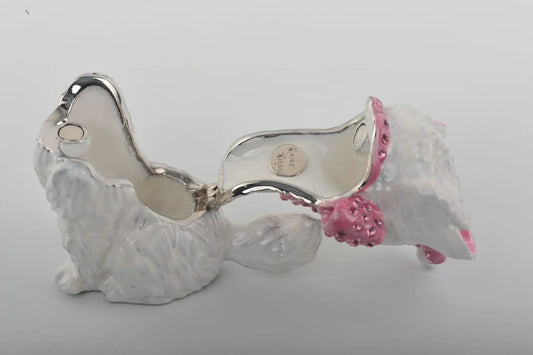 White and Pink Cat Trinket Box with Crystals cat figurine with pink crystal accents on Tampa Home & Garden Store