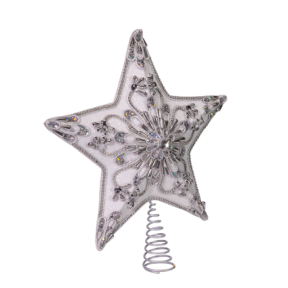 White and Silver Star Treetop - 13 Inch - Tampa Home & Garden Store