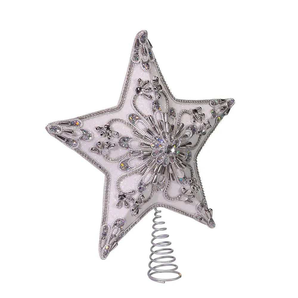 White Silver Star Treetop 13 Inch with crystals and coil stem The Country Christmas Loft on Tampa Home & Garden Store