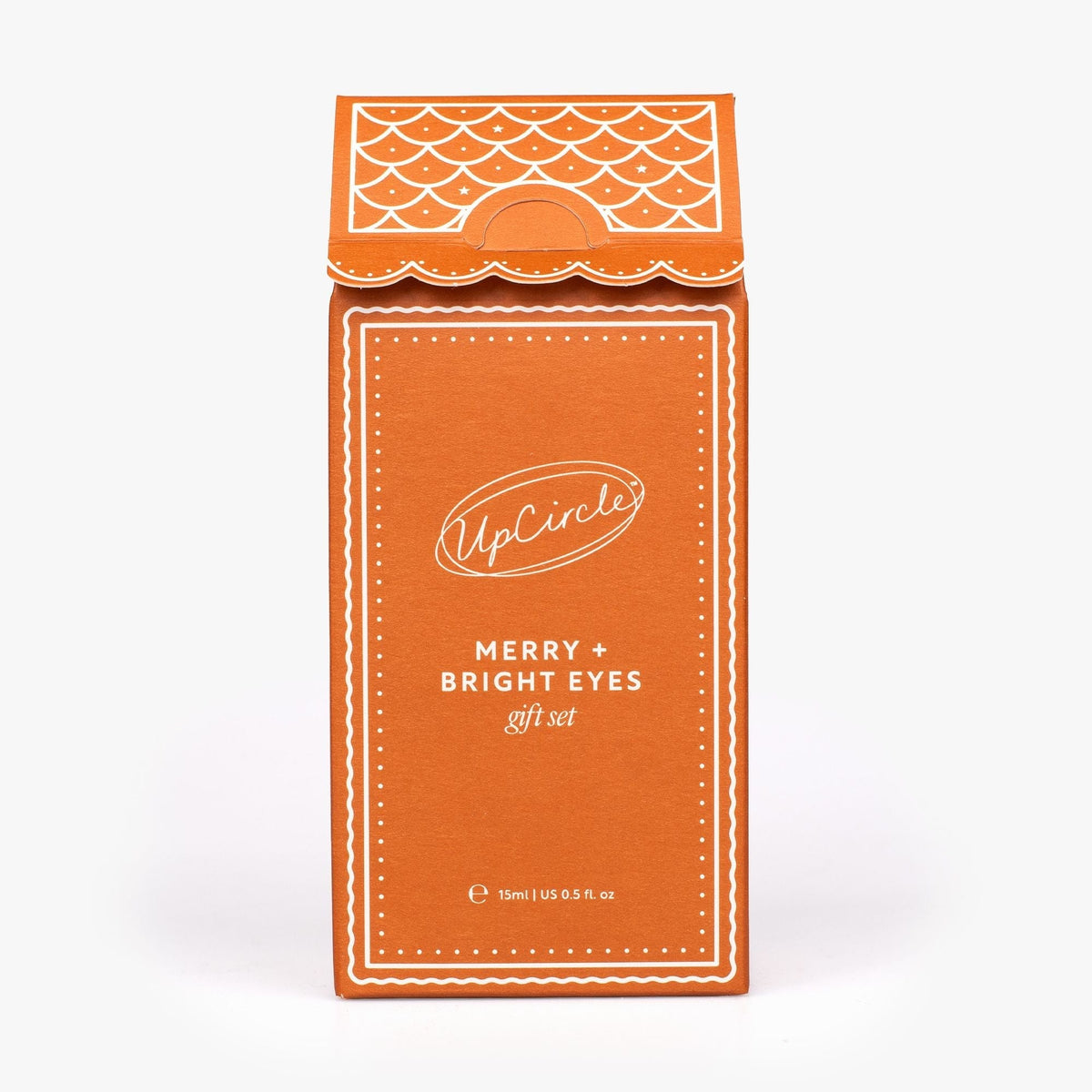 Merry + Bright Eyes Gift Set by UpCircle, orange packaging with white decorative borders on Tampa Home & Garden Store
