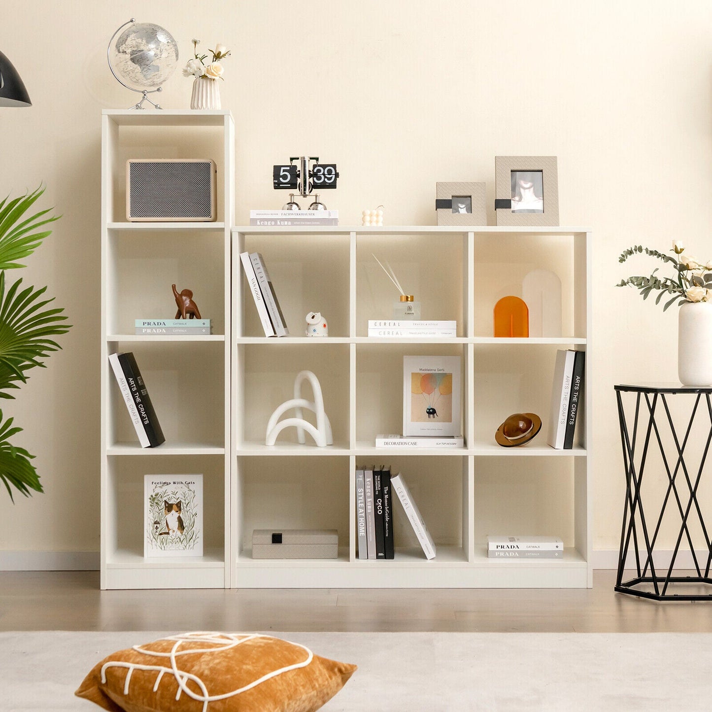 5-tier 4-cube narrow white bookshelf by DirectDeals with anti-tip kits for corner storage on Tampa Home & Garden Store