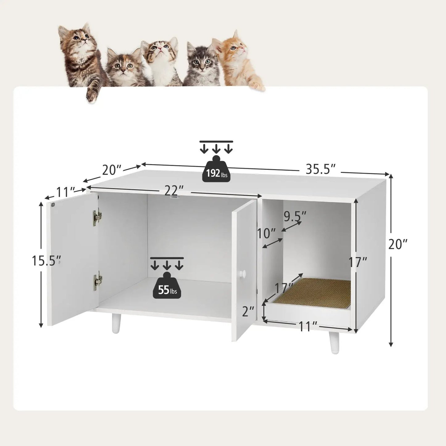 Cat Litter Box Enclosure with divider and doors, white cabinet on Tampa Home & Garden Store
