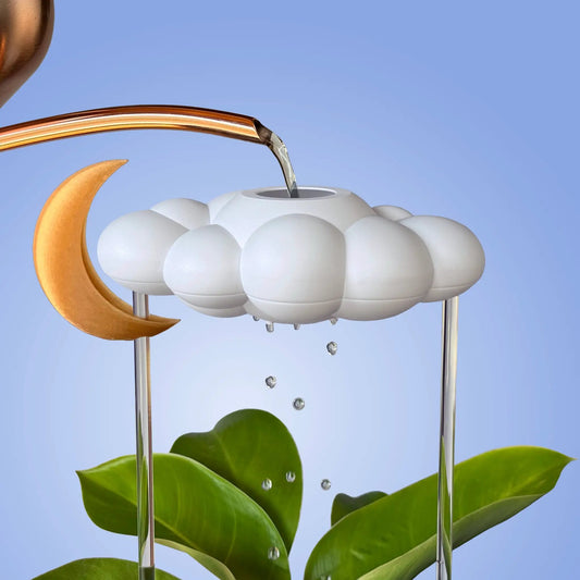 Original Dripping Rain Cloud with Moon Charm houseplant watering spike by The Cloud Makers on Tampa Home & Garden Store