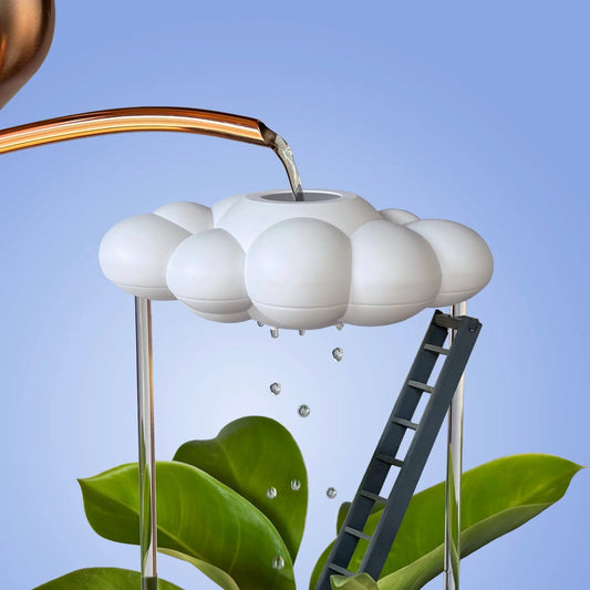 Original Dripping Rain Cloud with Ladder Charm white cloud watering spike with droplets on Tampa Home & Garden Store