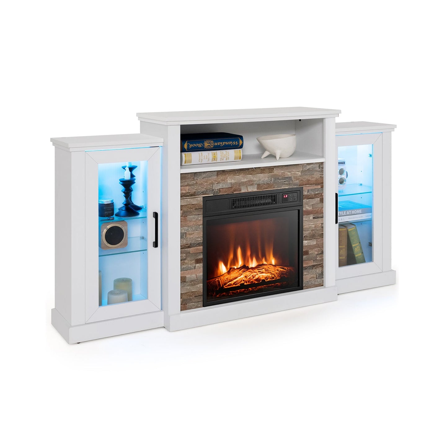 Mueble de TV con Chimenea y Luces LED de 16 Colores para Televisores de hasta 65 Pulgadas - Marrón