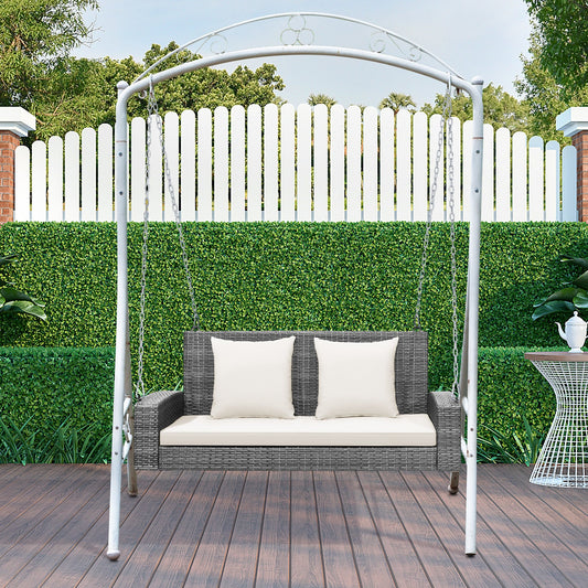 2-Person Patio PE Wicker Hanging Porch Swing Bench Chair Cushion 800 Pounds-White - Tampa Home & Garden Store