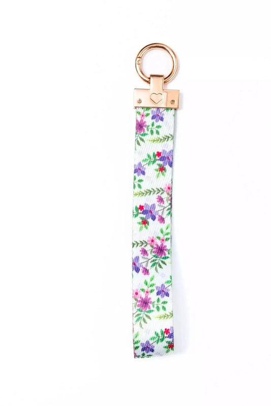Wildflower Meadow Keychain with floral fabric strap and rose gold hardware on Tampa Home & Garden Store