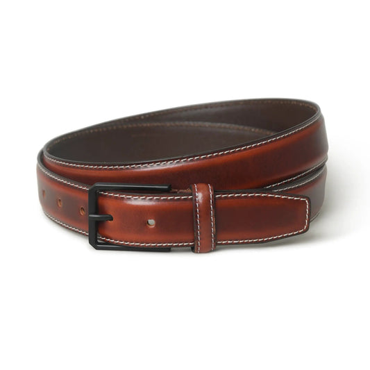 Wilson Buffalo Leather Belt with Black Buckle, brown buffalo leather with white stitching on Tampa Home & Garden Store