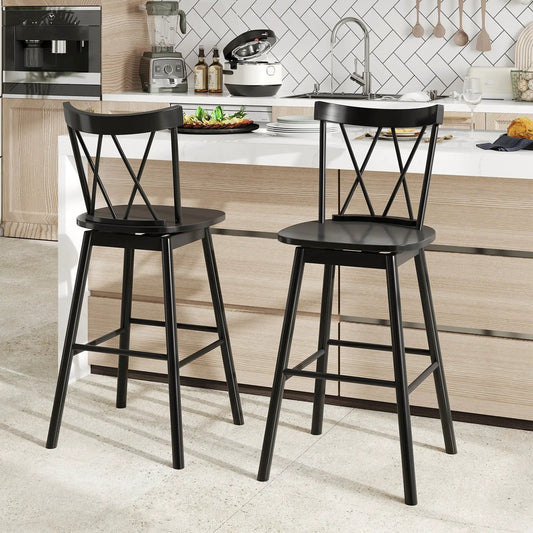 Set of 2 black Windsor bar stools with X-back design and rounded seats on Tampa Home & Garden Store
