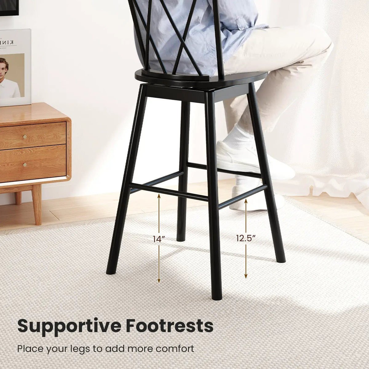 Set of 2 Windsor bar stools with backrests, black metal frames and footrests on Tampa Home & Garden Store