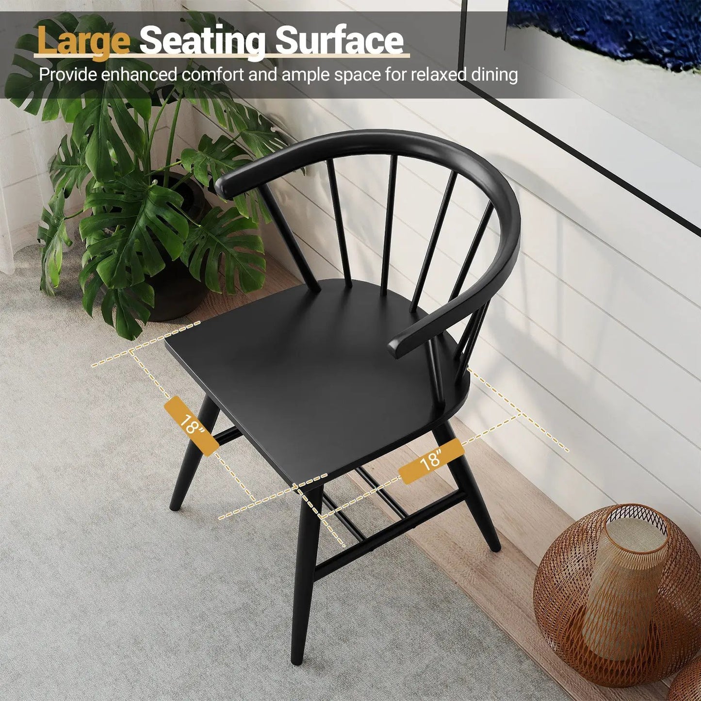 Windsor dining chair set of 2, black mid-century chair with curved back and spindles on Tampa Home & Garden Store