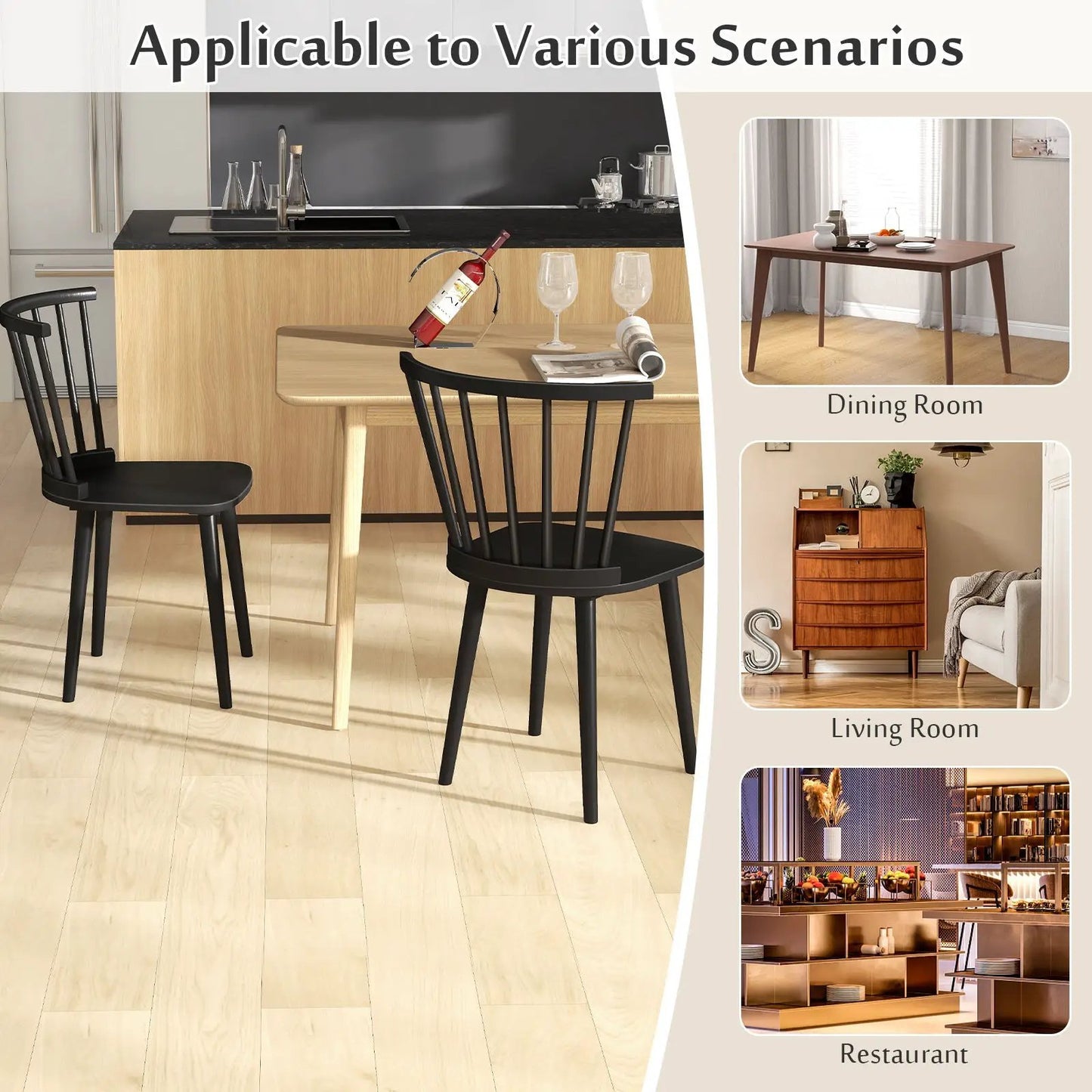 Windsor Dining Chairs Set of 2 with Spindle Back in black rubber wood on Tampa Home & Garden Store