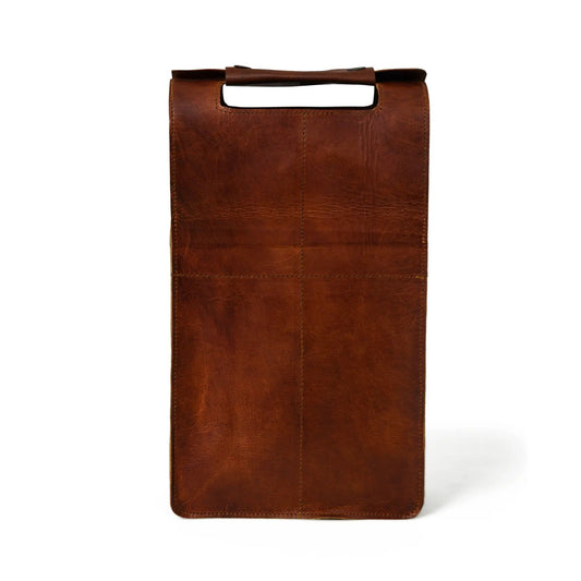 Leather wine bottle cover in brown leather with a built-in handle by Classy Leather Bags on Tampa Home & Garden Store