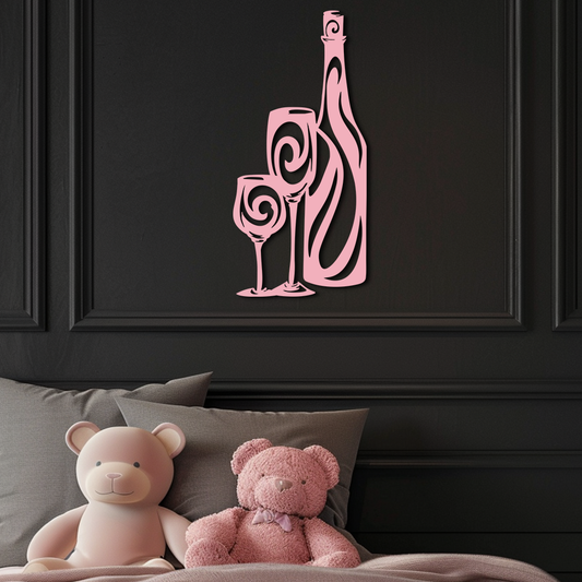 Wine Bottle and Glasses Silhouette Modern Kitchen Décor - Pink Metal Wall Art - KAFGP160 - Tampa Home & Garden Store
