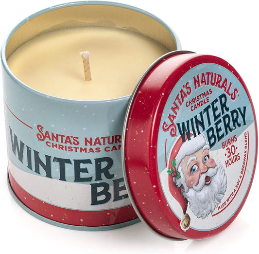 Winter Berry 9 oz tin candle Cinnamon scent Santa tin Santa's Naturals on Tampa Home & Garden Store