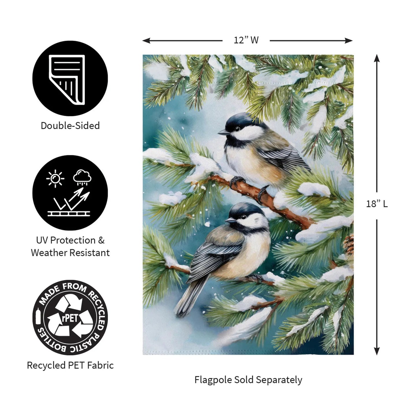 Winter Chickadee Friends Suede Garden Flag by Evergreen Enterprises with winter scene on Tampa Home & Garden Store