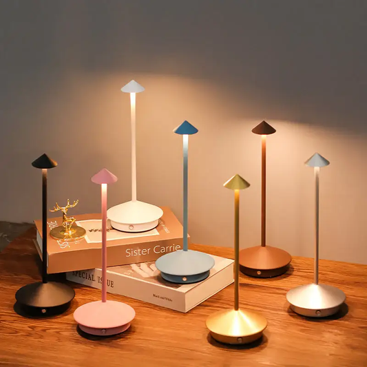 Wireless LED table lamp set with touch dimming in assorted colors, nine pieces on Tampa Home & Garden Store