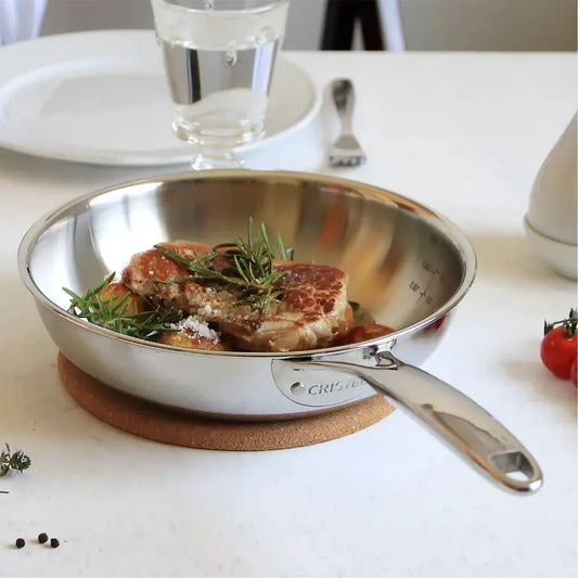 Castel Pro Long Handle Wok stainless steel CRISTEL USA without lid on cork trivet on Tampa Home & Garden Store