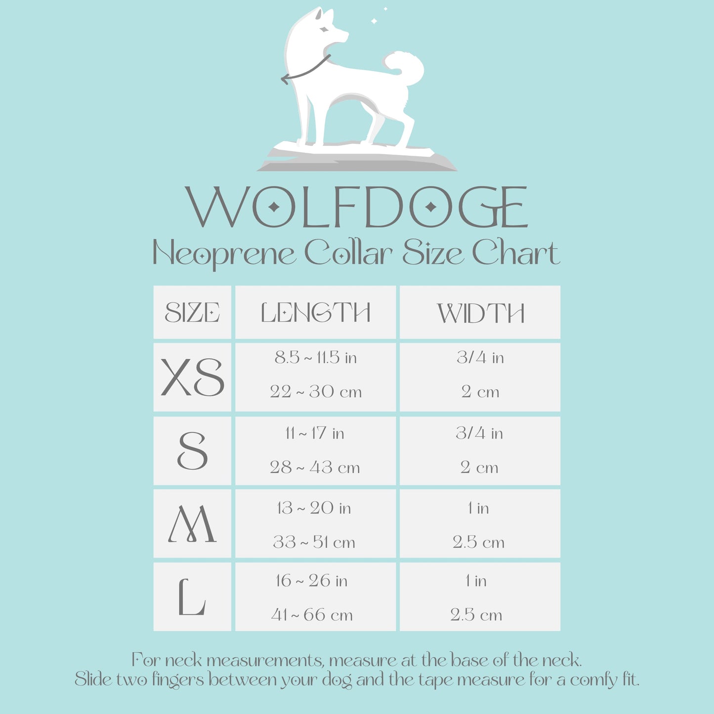 Urokomon Collar by WOLFDOGE neoprene standard collar size chart on Tampa Home & Garden Store
