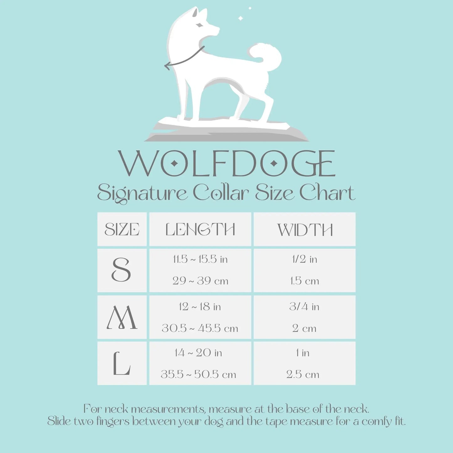 Wolfdoge Signature Collar logo with white dog silhouette and gray leash on teal background on Tampa Home & Garden Store