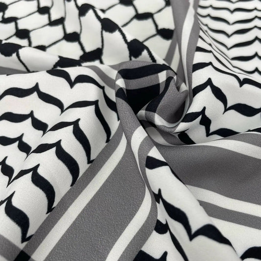 Soft cotton scarf for hijab with black white zebra print and grey striped border on Tampa Home & Garden Store