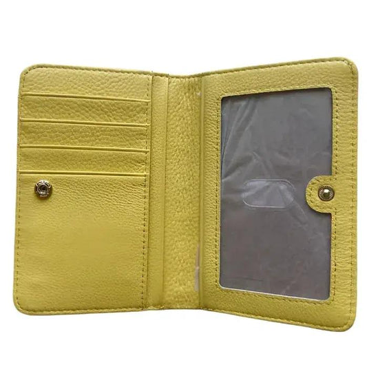 Sophia full grain leather card wallet yellow with card slots and ID window MiamiLeathers on Tampa Home & Garden Store