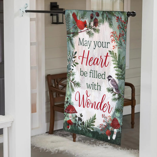Wondering Heart Applique House Flag Evergreen Enterprises on pine with cardinal holiday decor on Tampa Home & Garden Store