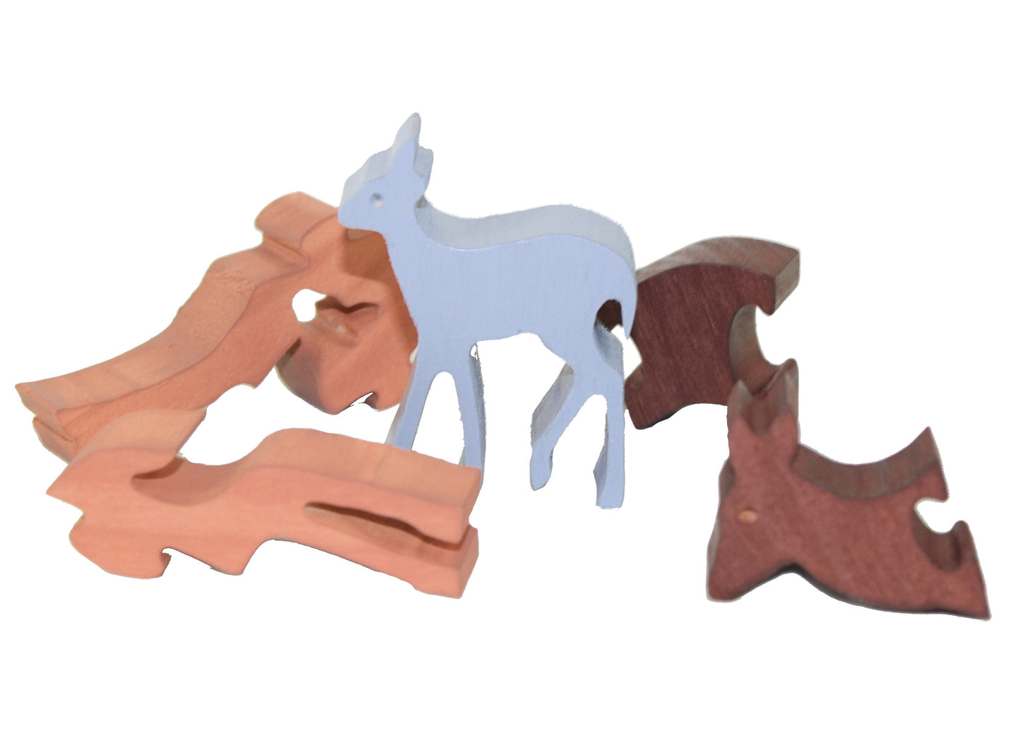 Wooden five-piece white-tailed deer puzzle in pale blue with brown leaf shapes on Tampa Home & Garden Store