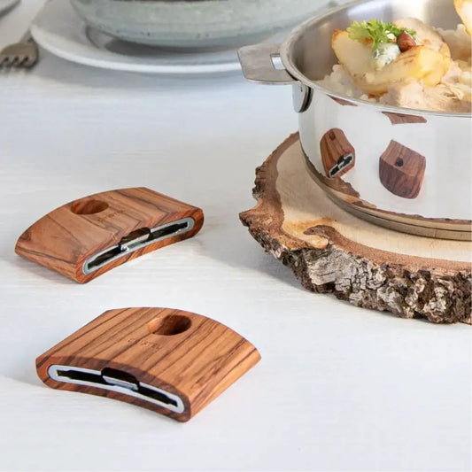 Wooden removable side handles set (2) with metal inner hardware for pots and pans on Tampa Home & Garden Store