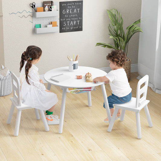 Wood Activity Kids Table and Chair Set with Center Mesh Storage-White - Tampa Home & Garden Store