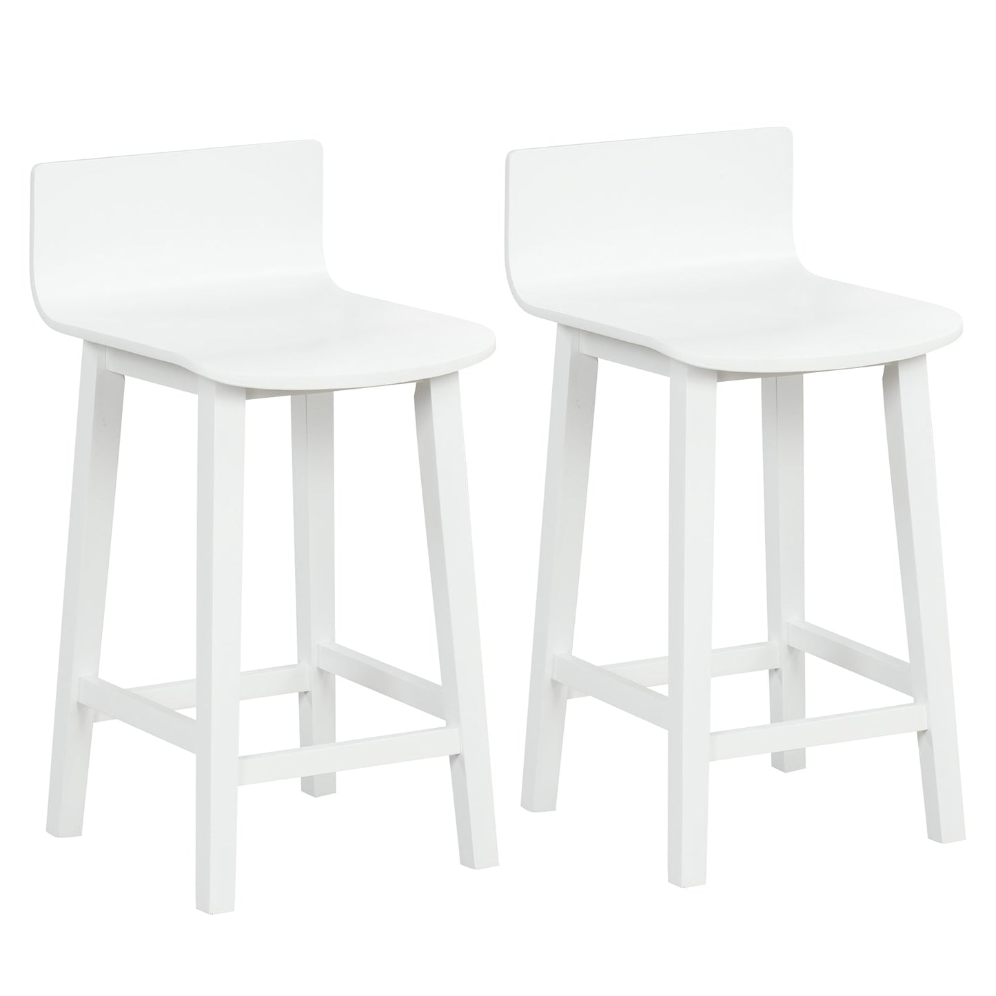 Wood Bar Stools Set of 2 with Solid Back and Seat-Brown