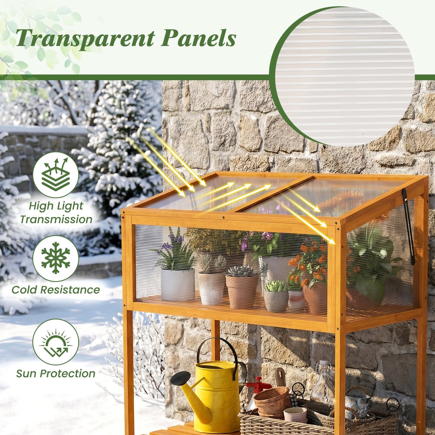 Orange wood cold frame greenhouse with transparent open roof panels DirectDeals greenhouses on Tampa Home & Garden Store