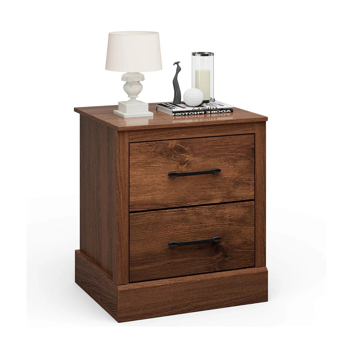 Wood Compact Floor Nightstand with Storage Drawers-Dark Gray - Tampa Home & Garden Store
