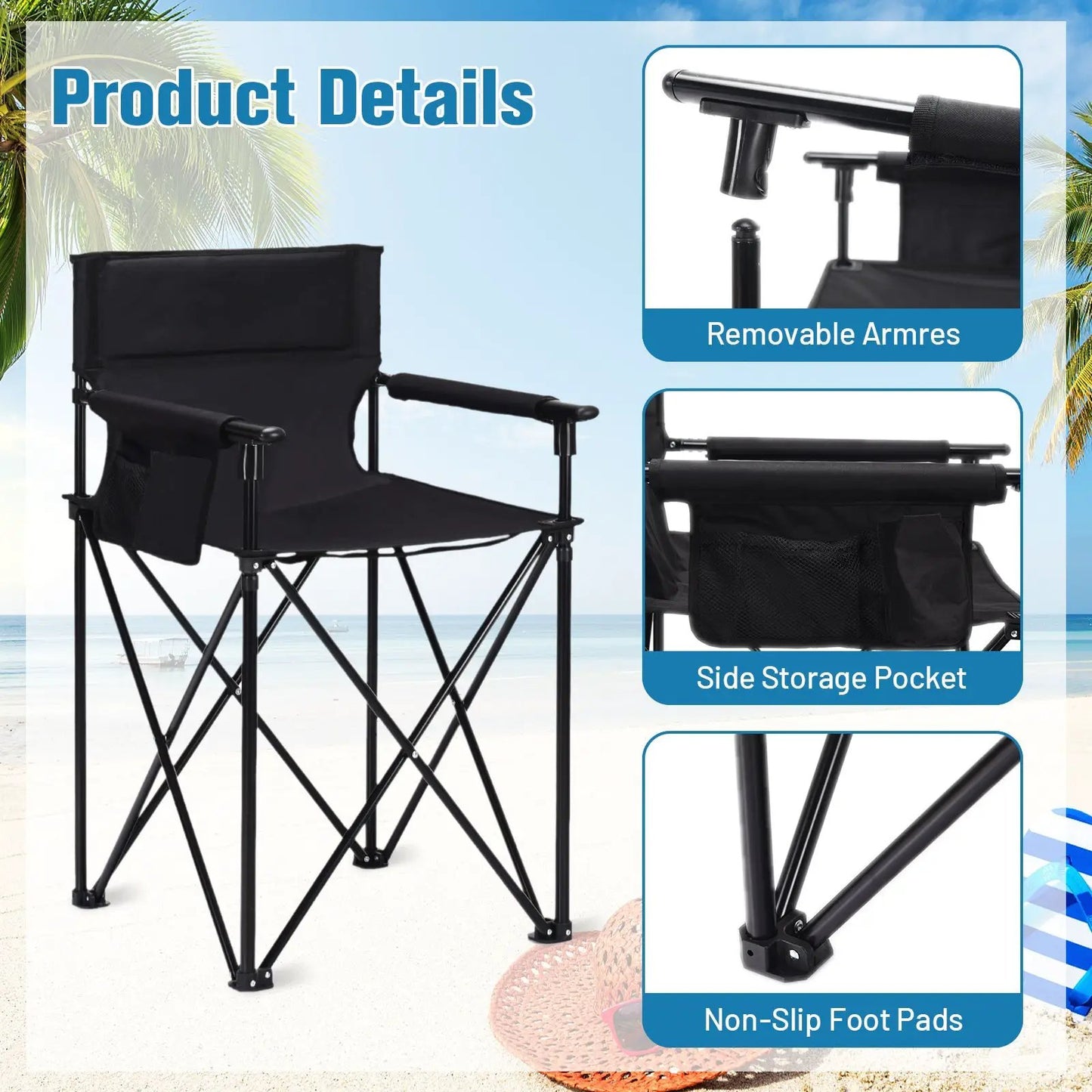 Portable 38 Inch Oversized High Camping Fishing Folding Chair - Tampa Home & Garden Store