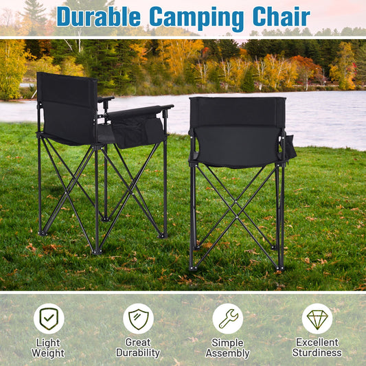 Two GemGear Portable 38 Inch Oversized High Camping Fishing Folding Chairs, black with sturdy steel frames on Tampa Home & Garden Store